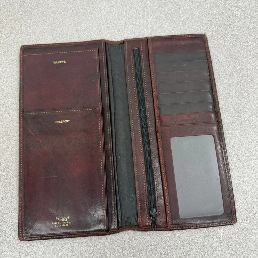 Bosca Wallet Mens OS Brown Leather Travel Passport Ticket Holder USA Made